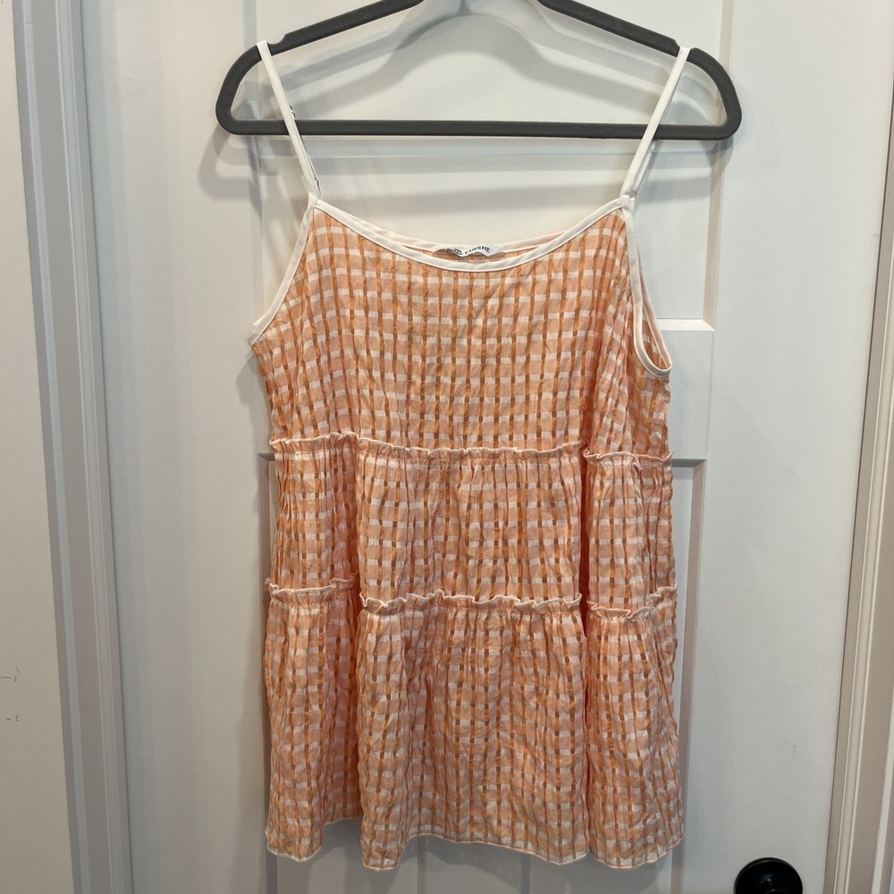 Cupshe Peach Orange Tiered Sundress Coverup Sleeveless Adjustable Straps Sz L
